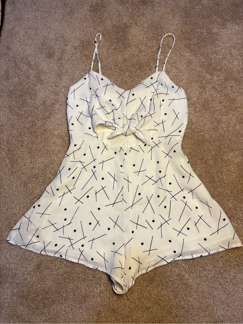 Lush White Spaghetti-Strap Printed Romper